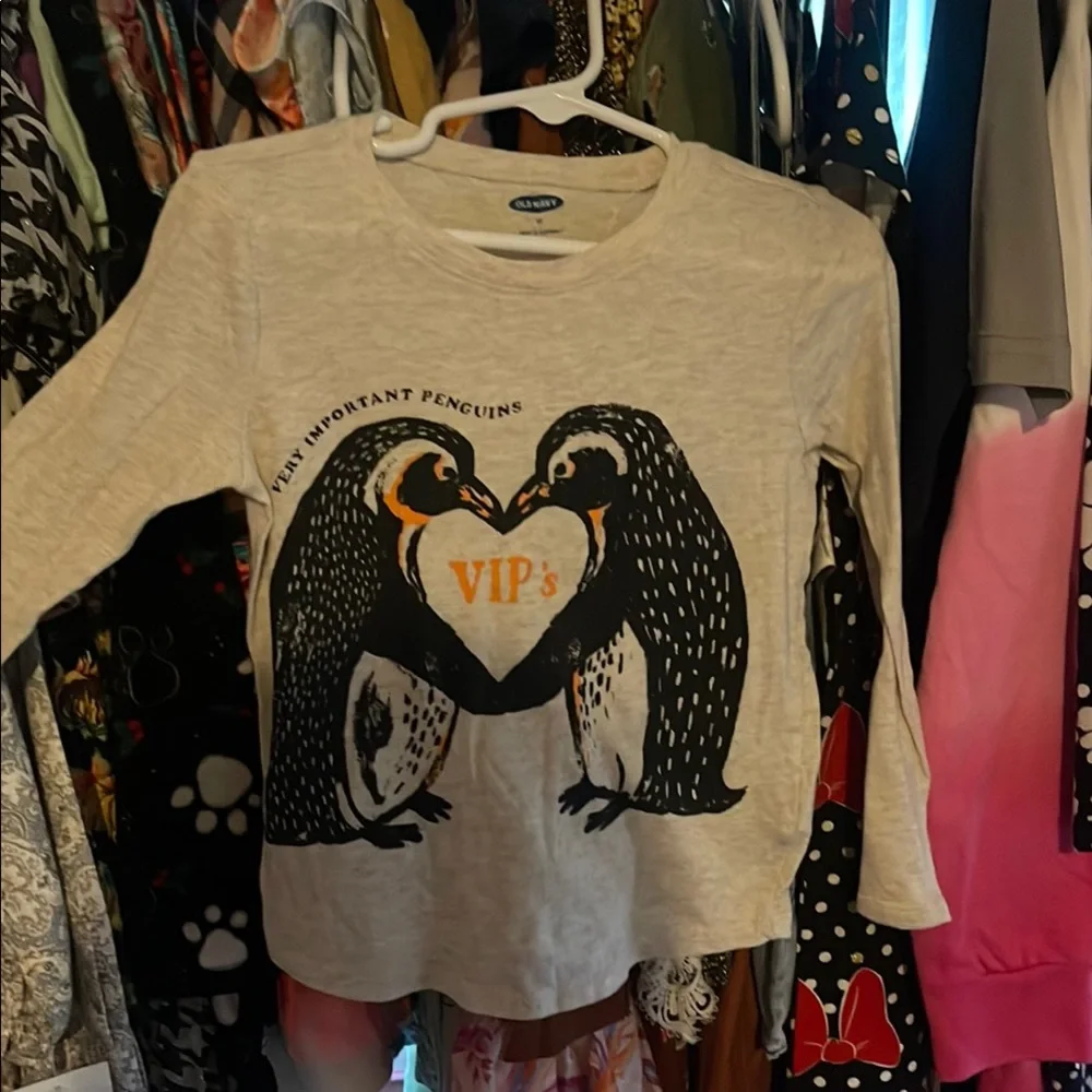 Old Navy Kids' Gray VIP Penguin Long Sleeve Tee